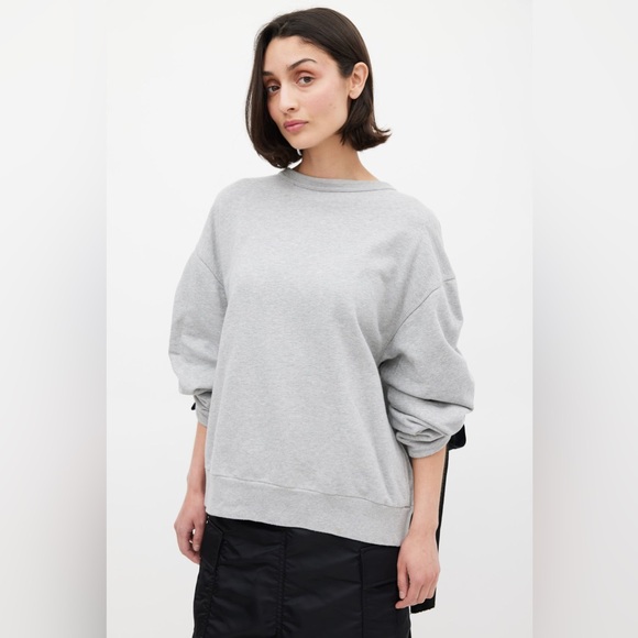 Dries Van Noten Bateau Neckline Sweatshirt with ribbon ties cinched sleeves gray - Picture 4 of 17